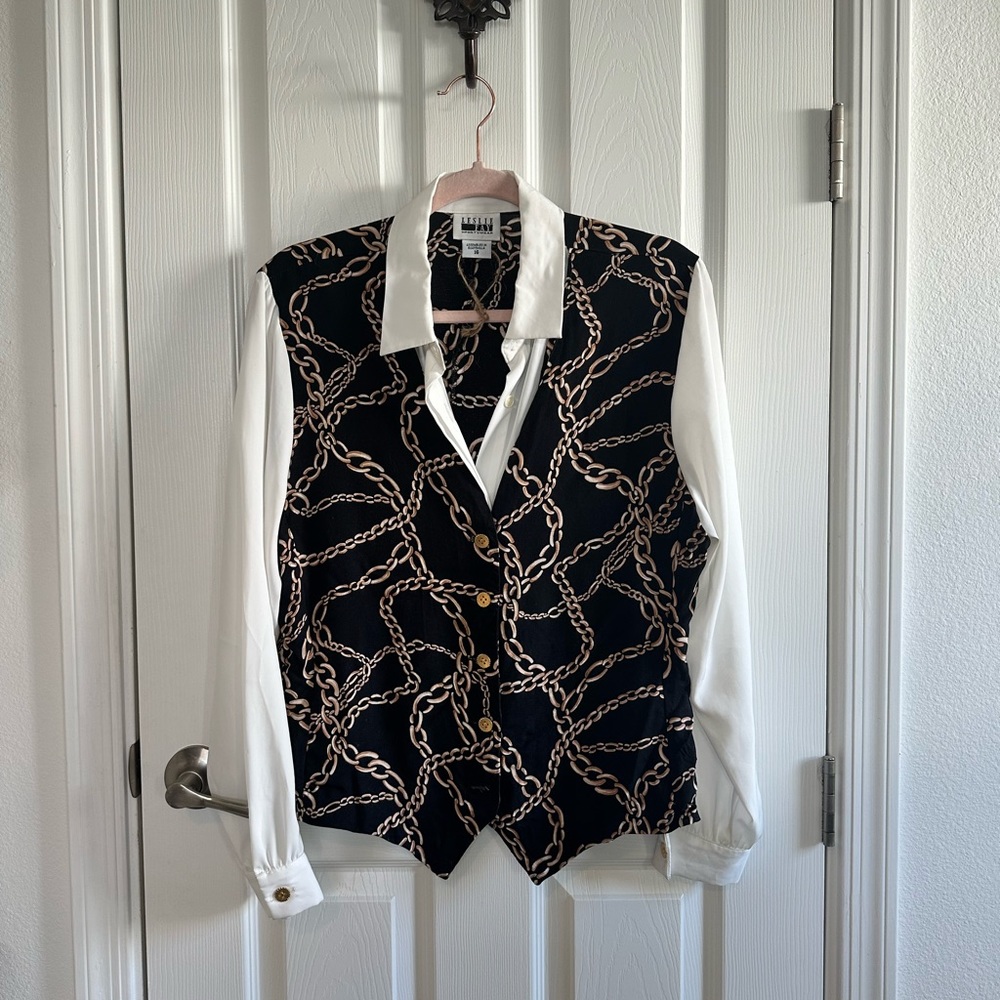 Chain vest and button up one piece blouse